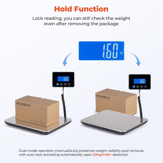 Postal Scales, 200kg/10g High Precision LCD Display Parcel Scales, Parcel Weighing Scales with Hold and Tare Function for Luggage, Package, Warehouse, 2 AAA Batteries and Charging Cable Included