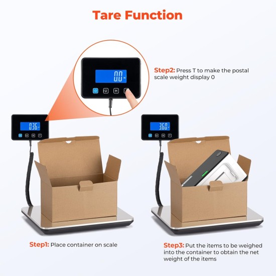 Postal Scales, 200kg/10g High Precision LCD Display Parcel Scales, Parcel Weighing Scales with Hold and Tare Function for Luggage, Package, Warehouse, 2 AAA Batteries and Charging Cable Included
