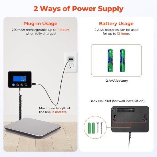 Postal Scales, 200kg/10g High Precision LCD Display Parcel Scales, Parcel Weighing Scales with Hold and Tare Function for Luggage, Package, Warehouse, 2 AAA Batteries and Charging Cable Included