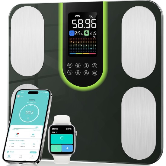 Body Fat Scales, Smart Scales for Body Weight & Fat - Digital BMI 20 Body Composition Scale with App, Measures Muscle Mass, Visceral Fat, Hydration Level - 180kg Capacity