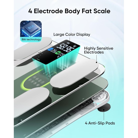 Body Fat Scales, Smart Scales for Body Weight & Fat - Digital BMI 20 Body Composition Scale with App, Measures Muscle Mass, Visceral Fat, Hydration Level - 180kg Capacity