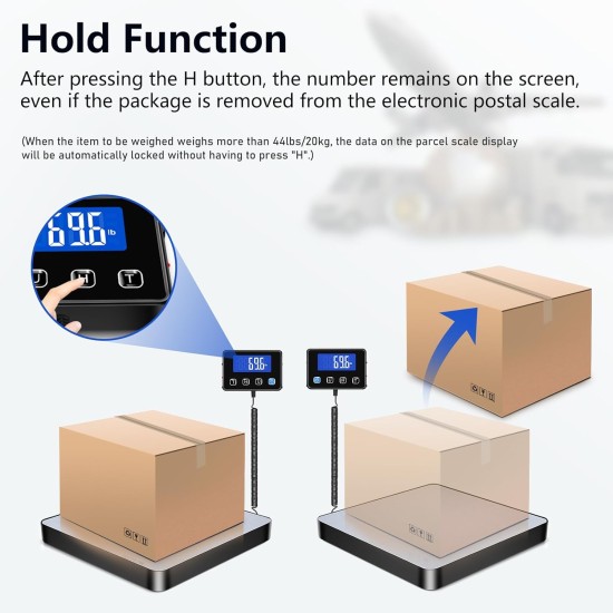 Postal Scales, 440lbs/0.35oz High Precision LCD Display Parcel Scales, Parcel Weighing Scales with Hold and Tare Function for Luggage, Package, Warehouse, 2 AAA Batteries and Charging Cable Included