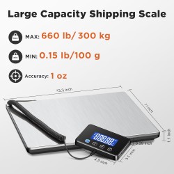 Postal Scales, 660lb/1oz High Precision LCD Display Parcel Scales, Parcel Weighing Scales with Hold and Tare Function for Luggage, Package, Warehouse, 2 AAA Batteries and Charging Cable Included