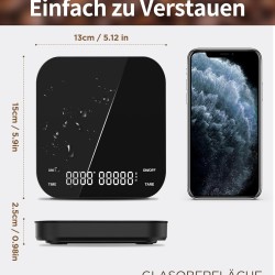 Coffee Scale With Timer, Mini Coffee Scale 3000g/0.1g Espresso Scale With Led Display, Rechargeable Precision Scale, Coffee Scale, Portable Digital Kitchen Scale For Espresso And Pour-Over, Touch Button, Tare Function, Usb-C