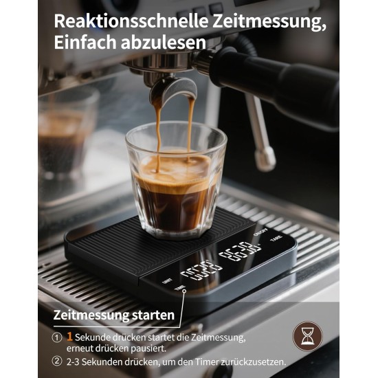 Coffee Scale With Timer, Mini Coffee Scale 3000g/0.1g Espresso Scale With Led Display, Rechargeable Precision Scale, Coffee Scale, Portable Digital Kitchen Scale For Espresso And Pour-Over, Touch Button, Tare Function, Usb-C