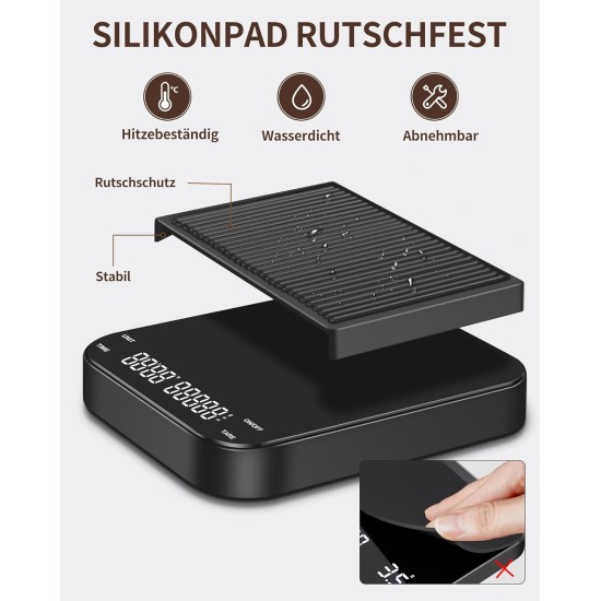 Coffee Scale With Timer, Mini Coffee Scale 3000g/0.1g Espresso Scale With Led Display, Rechargeable Precision Scale, Coffee Scale, Portable Digital Kitchen Scale For Espresso And Pour-Over, Touch Button, Tare Function, Usb-C