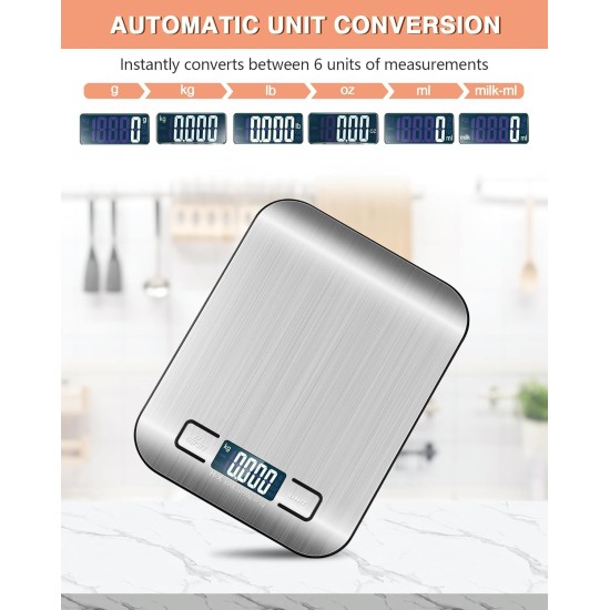 Digital kitchen scale, 10 kg kitchen scale with LCD display and tare function, kitchen scale for baking and cooking, measuring ingredients, jewelry, etc., 1 g