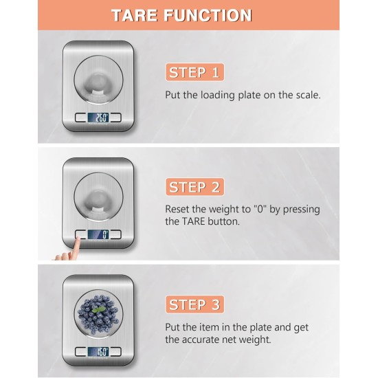 Digital kitchen scale, 10 kg kitchen scale with LCD display and tare function, kitchen scale for baking and cooking, measuring ingredients, jewelry, etc., 1 g