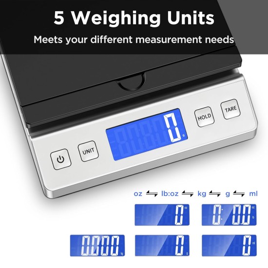 Letron Postal Scales, 66lb/30kg High Accuracy Digital Parcel Scales with Hold & Tare Function, Filp-up Postage Scales for Packages, Letters, Home, Office Use (Incl Charging Cable, 2 AAA Batteries)